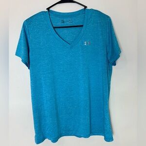 Under Armour Heatgear‎ V Neck T Shirt Blue Heathered Loose Fit Women's LG